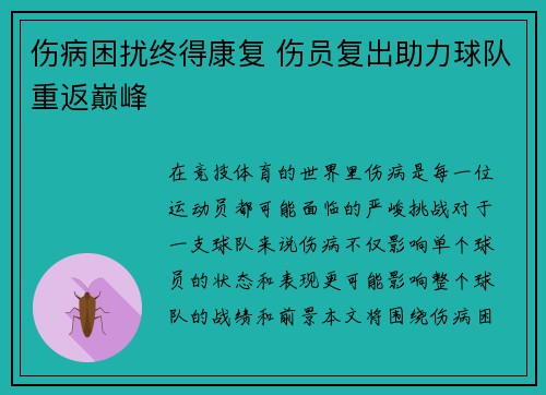 伤病困扰终得康复 伤员复出助力球队重返巅峰