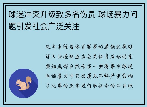球迷冲突升级致多名伤员 球场暴力问题引发社会广泛关注